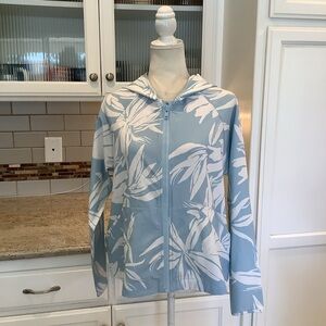 The Upside Sky Blue White Floral Patterned Hooded Jacket Full Zip Size 4